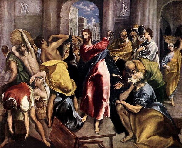 La expulsión de los mercaderes del templo (hacia 1600), de El Greco. Óleo sobre lienzo.